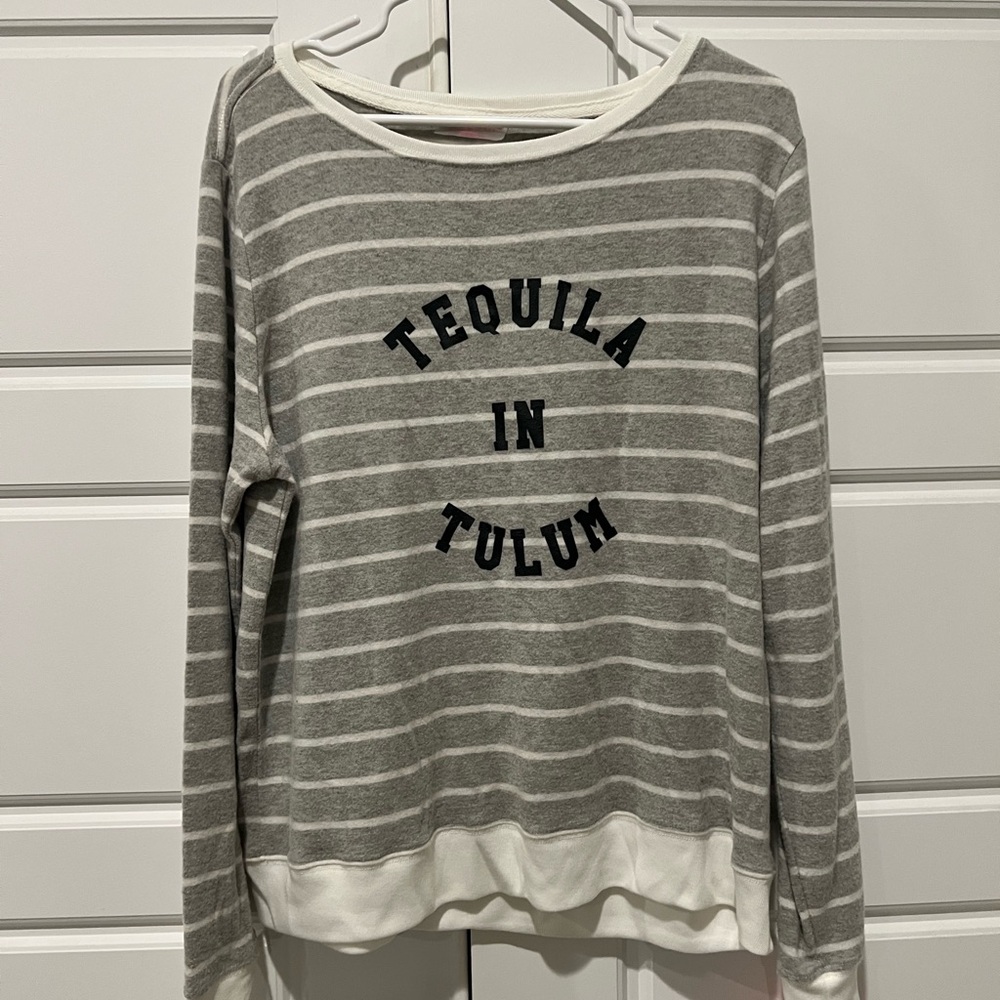 Gray and White Striped Sweatshirt - Super soft!
